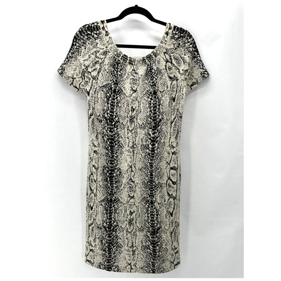 ST. JOHN‎ COLLECTION Python Print Shift Dress Size 4 Ivory Black Preppy Classic - Picture 6 of 10